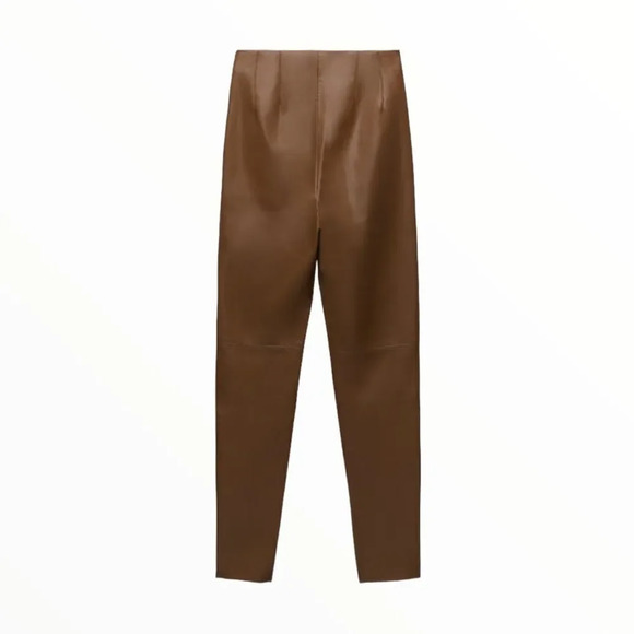 ZARA | Brown | HIGH-WAISTED FAUX LEATHER LEGGINGS - Picture 3 of 11